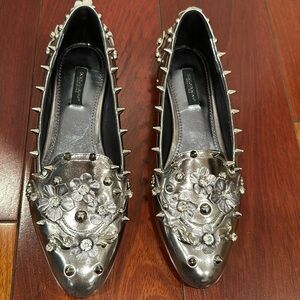 Dolce & Gabbana silver flat studded shoes size 37